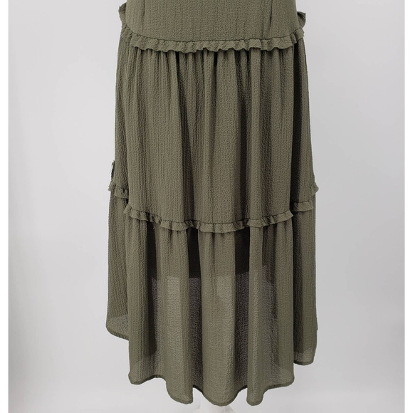 3/$25 Cupio High Low Dress S Ruffle Trim Lace Up V Neck A Line Green NWT - Picture 11 of 13